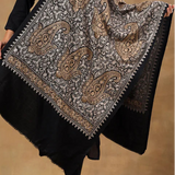Paisley Black Pashmina Fine Wool Nalki Hand-Embroidered Stole
