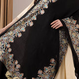 Noir Black Pashmina Fine Wool Border Nalki Floral Hand-Embroidered Stole
