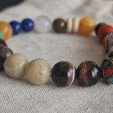 Himalayan Mixed Gemstone Bracelet with Genuine Agate Dzi Bead & Tibetan Brass Spacer