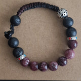 Tibetan Ruby & Lava Stone Bead Bracelet with Himalayan Spacers