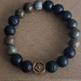 Himalayan Lava Stone & Pyrite Bead Bracelet with Tibetan Spacer