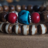 Himalayan Yak Bone Bead Bracelets – Set of Two with Raw Turquoise Accent