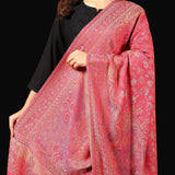 Pure Wool Ethnic Kani Weaved Paisley Pashmina Shawl – Peony Pink