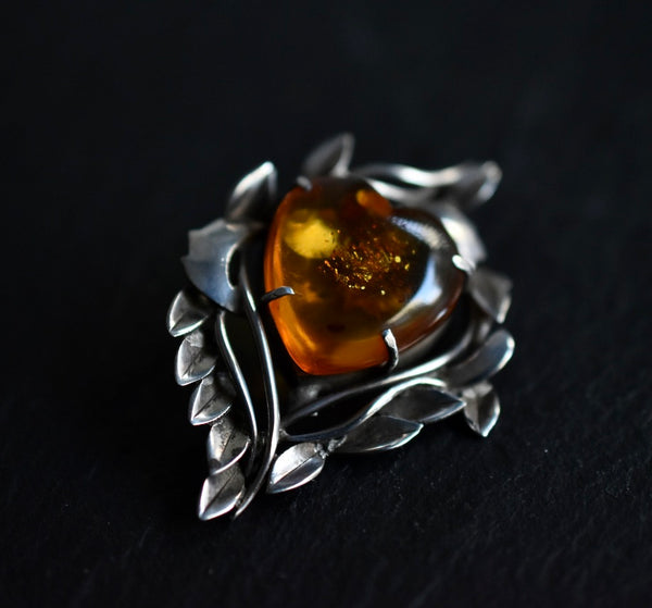 Handcrafted Baltic Amber Heart Silver Sterling 925 Pendant