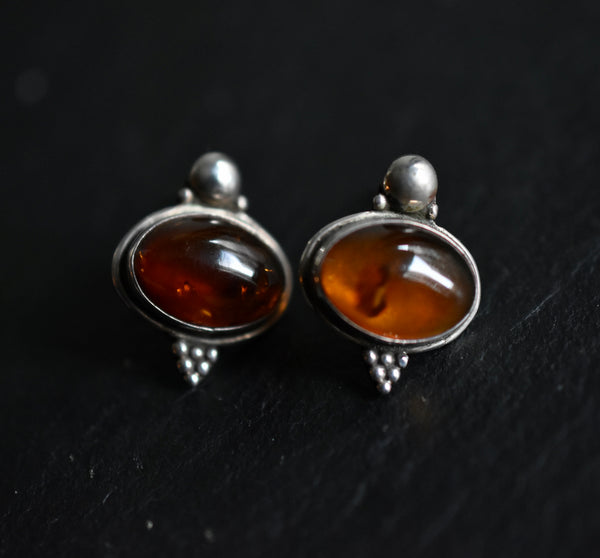 Unique Vintage Baltic Amber Silver Sterling 925 Post Back Earrings