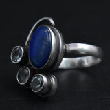 Extravagant Lapis Lazuli and Faceted Blue Topaz Silver Sterling Ring - Baga Ethnik Living Default Title Rings