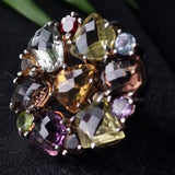 Semi Precious Faceted Multi Stone 925 Sterling Silver Ring - Baga Ethnik Living Default Title Rings