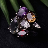 Multi Gemstone Cocktail Silver Sterling Ring Quarts Garnet Amethyst - Baga Ethnik Living Default Title Rings