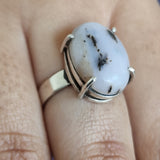 Dendritic White Agate Silver Sterling Oval Ring - Baga Ethnik Living Default Title Rings