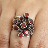 Handcrafted Artisan Himalayan Red Garnet Cluster Silver Sterling Ring - Baga Ethnik Living Default Title Rings