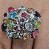 Tree of Life Multi Gemstone 925 Sterling Silver Ring - Baga Ethnik Living Default Title Rings