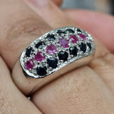 Natural Ruby and Sapphire Men Silver 925 Sterling Silver Ring - Baga Ethnik Living Default Title Rings