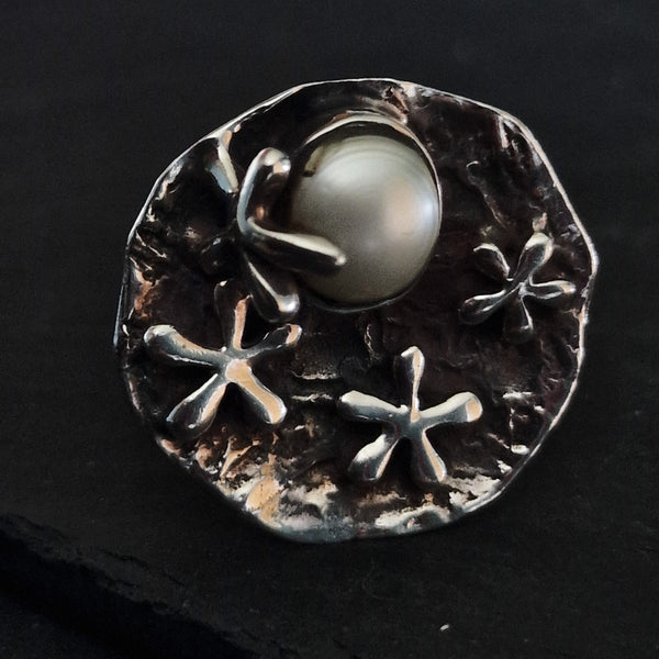 Unique Handmade Pearl and 925 Silver Sterling Silver Ring