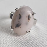 Dendritic White Agate Silver Sterling Oval Ring - Baga Ethnik Living Default Title Rings