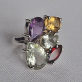 Multi Gemstone Cocktail Silver Sterling Ring Quarts Garnet Amethyst - Baga Ethnik Living Default Title Rings