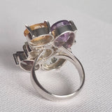Multi Gemstone Cocktail Silver Sterling Ring Quarts Garnet Amethyst - Baga Ethnik Living Default Title Rings