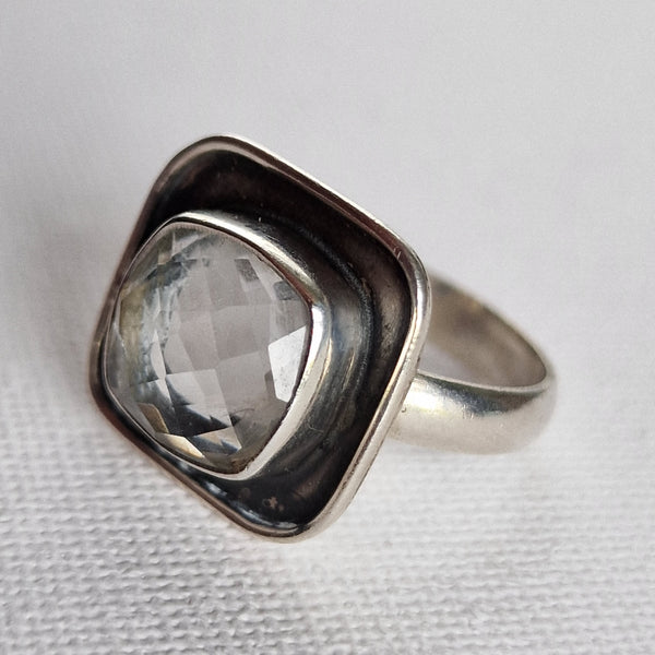 Vintage Faceted Clear Quartz Sterling 925 Silver Ring