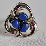 Striking Silver Dolphin with Ruby and Blue Cats Eye 925 Ring - Baga Ethnik Living Default Title Rings