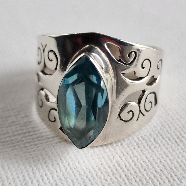 Blue Topaz Handcrafted Solid 925 Silver Sterling Ring Gift for Him