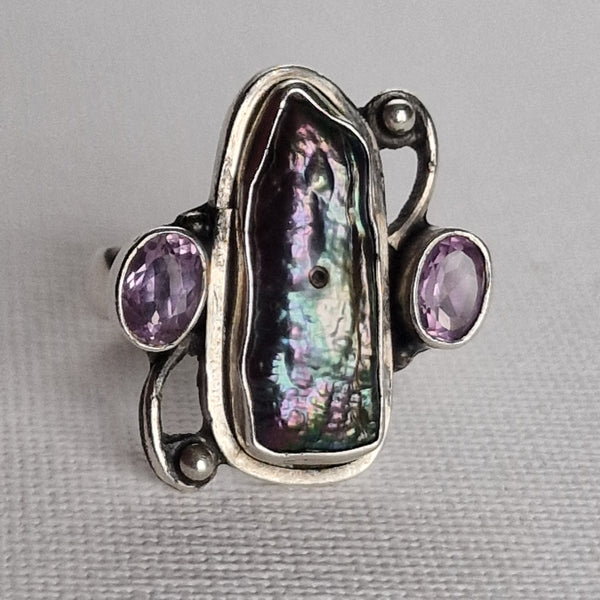 Unique Pearl and Amethyst Handmade 925 Silver Sterling Ring