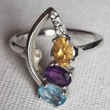 Multi Stone Amethyst Aquamarine and Citrine Silver 925 Ring - Baga Ethnik Living Default Title Rings