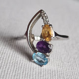 Multi Stone Amethyst Aquamarine and Citrine Silver 925 Ring - Baga Ethnik Living Default Title Rings
