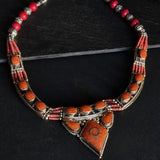 Handmade Coral Inlay Tibetan Silver Himalayan Necklace Jewellery - Baga Ethnik Living Default Title Necklaces