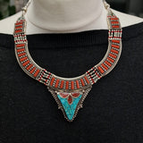Detailed Coral and Turquoise Cabochon Himalayan Silver Necklace - Baga Ethnik Living Default Title Necklaces