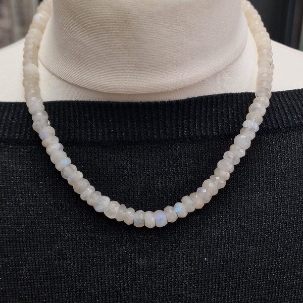 Gorgeous Rondelle Rainbow Moonstone Faceted Beaded Necklace