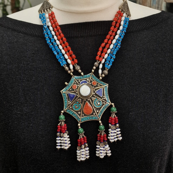 Stunning Ethnic Handcrafted Multi-bead Tibetan Necklace