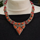 Handmade Coral Inlay Tibetan Silver Himalayan Necklace Jewellery - Baga Ethnik Living Default Title Necklaces