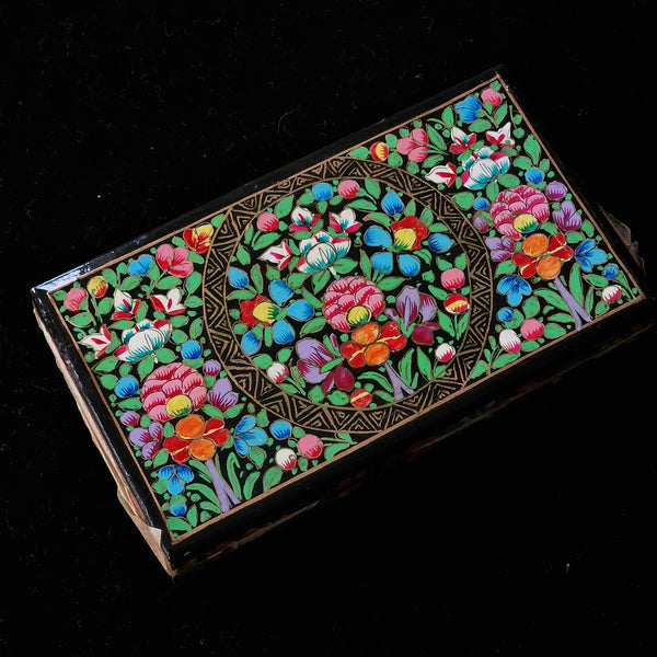 Beautiful Hand Painted Kashmiri Floral Multi-colour Paper Mache Box For Gifts