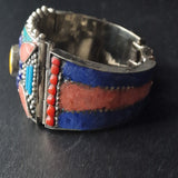 Mantra Tibetan Silver Turquoise Coral Lapis Handmade Bracelet - Baga Ethnik Living Default Title Bracelets