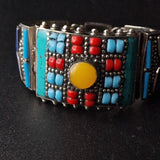 Tibetan Silver Plated Bracelet Coral, Turquoise and Amber design - Baga Ethnik Living Default Title Bracelets