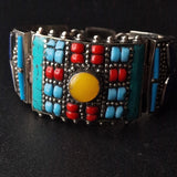 Tibetan Silver Plated Bracelet Coral, Turquoise and Amber design - Baga Ethnik Living Default Title Bracelets