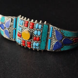 Tibetan Silver Plated Bracelet Coral, Turquoise and Amber design