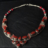 Vibrant Red Coral Tibetan Silver Handmade Necklace - Baga Ethnik Living Default Title Necklaces