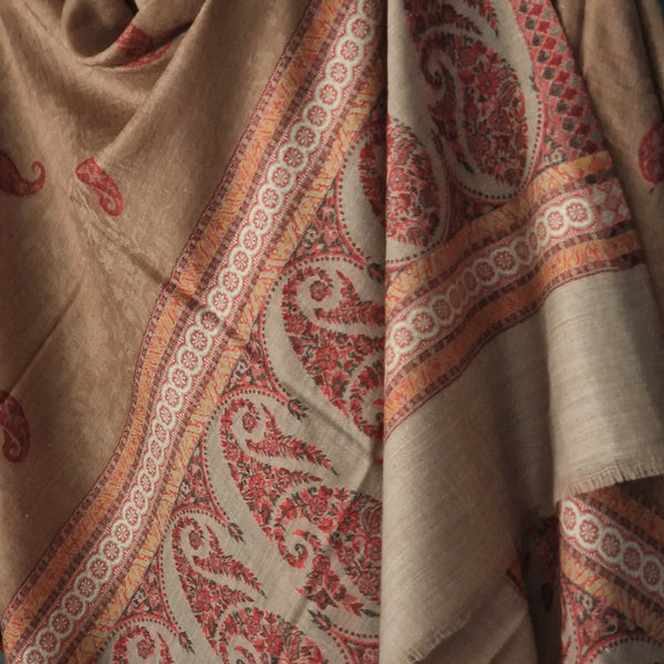 Natural Pashmina Stole with Luxury Soft Kashmir Kani Weave - Desert Rose