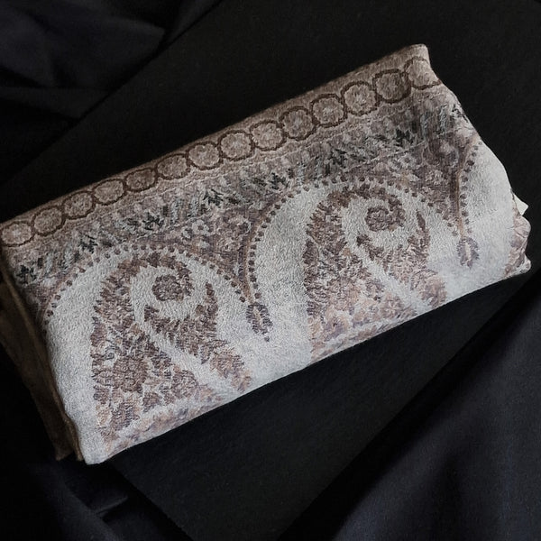 Luxury Soft Kashmir Kani Weave Pashmina Stole - Linen