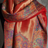 New collection Moonlight Pashmina – Orange-Red Two-Tone Mughal Shawl - Baga Ethnik Living Default Title Accessories:Scarves & Wraps