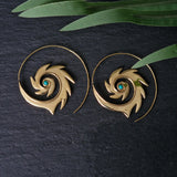 Handmade Brass Spiral Stone Hoop Earrings - Baga Ethnik Living Gold / Blue Earrings