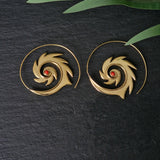 Handmade Brass Spiral Stone Hoop Earrings - Baga Ethnik Living Gold / Blue Earrings