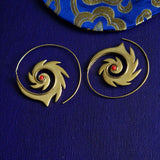 Handmade Brass Spiral Stone Hoop Earrings - Baga Ethnik Living Gold / Blue Earrings