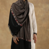 Black and Beige Kullu Border Men's Kashmiri Shawl