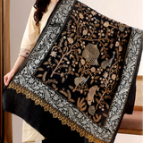 Shikaar -e- Tilla Black with Silver Floral Border Design Pashmina