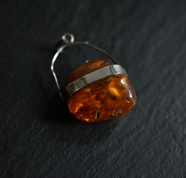 Unique Raw Baltic Amber 925 Silver Sterling Pendant