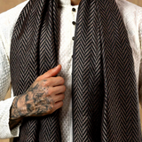 Black and Beige Kullu Border Men's Kashmiri Shawl