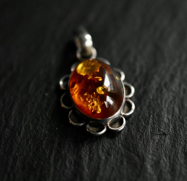 Beautiful Baltic Amber 925 Silver Sterling Vintage Pendant