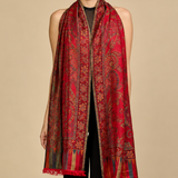 Red Paisley Fine Silk Wool Shawl – Kalamkari Heritage Design