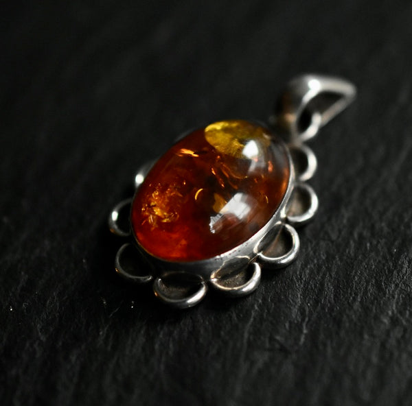 Beautiful Baltic Amber 925 Silver Sterling Vintage Pendant